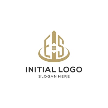 Initial ES logo with creative house icon, modern and professional real estate logo design vector