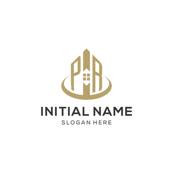 Initial PR logo with creative house icon, modern and professional real estate logo design vector