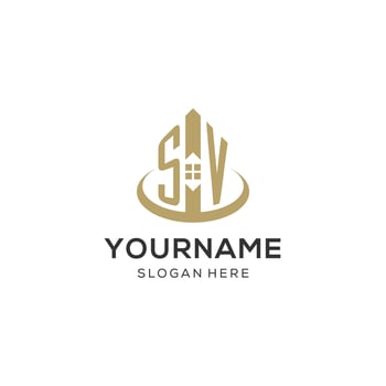 Initial SV logo with creative house icon, modern and professional real estate logo design vector