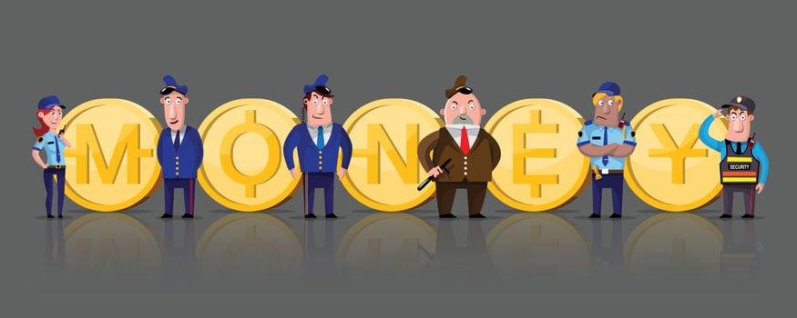 Security Guard Team Protect Coin. vector