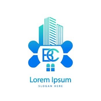 modern BC letter real estate logo in linear style with simple roof building vector