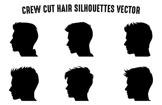 Crew haircut Silhouette clipart Bundle, Men hair cut Vector Set, Trendy stylish Male hairstyle Silhouettes