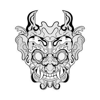 Black and white monster dragon head fantasy illustration coloring pages drawing line vector