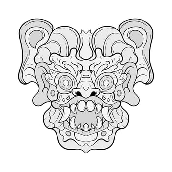 Black and white monster dragon head fantasy illustration coloring pages drawing line vector