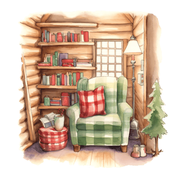 Watercolor Christmas Cozy Reading Corner Sublimation. ai generated png