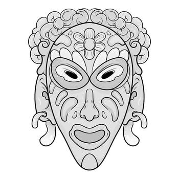 Black and white line african ethnic tribal ritual masks of different shape isolated on white background vector illustration.