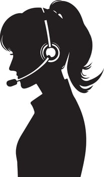 Call Center Woman vector silhouette illustration, call center girl vector