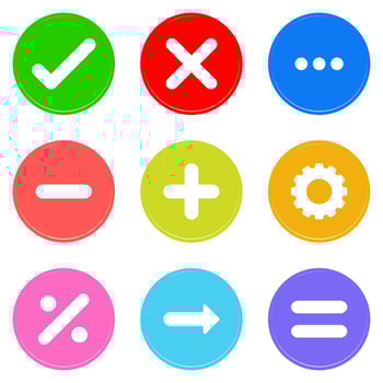 Mathematics wrong correct divide sign circle icon set colors vector