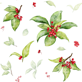Seamless pattern with watercolor Christmas of red berries png