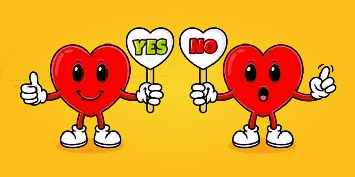 cartoon illustration of love yes or no, funny, cute vector