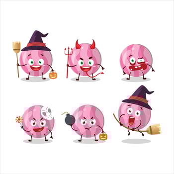Halloween expression emoticons with cartoon character of pink candy vector
