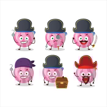 Cartoon character of pink candy with various pirates emoticons vector
