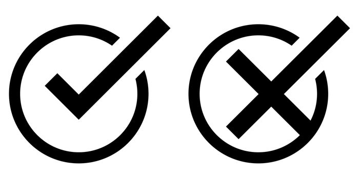 Right wrong tick circle icon set black outline png