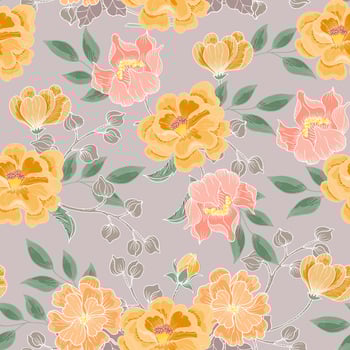 Hand Drawn Orange and Peach Flower Seamless Pattern vector