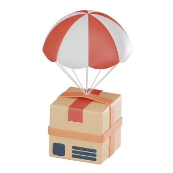 Cardboard box parachute icon airdrop delivery solutions 3D render png