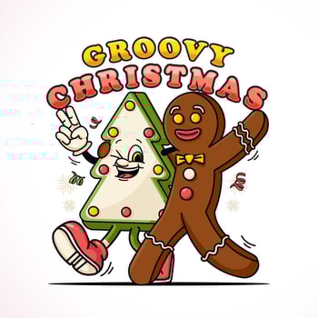 Gingerbread Men and pine tree cookie characters walk together, cute mascot character for Christmas and winter. Suitable for logos, mascots, t-shirts, stickers and posters vector