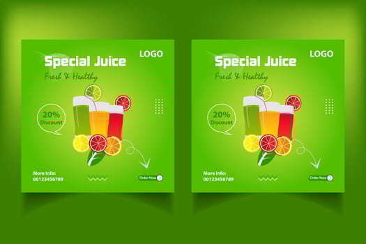 Special juice drink menu social media post template,  Perfect for social media post, Set of Orange Juice social media post templates,  Suitable for restaurant menu. vector