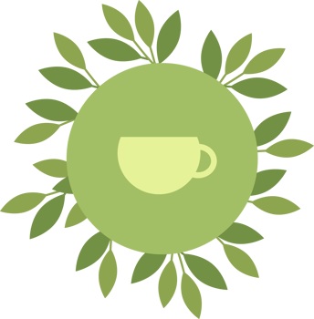 A cup of tea in green circle and leaves png