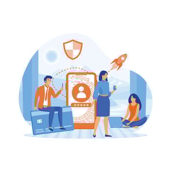Secure payment or money transfer concept with characters. flat vector modern illustration