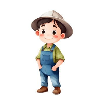 Cute Adorable Farmer Boy Isolated Transparent Watercolor Illustration png