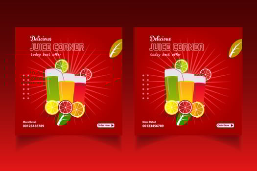 Special juice drink menu social media post template,  Perfect for social media post, Set of Orange Juice social media post templates,  Suitable for restaurant menu. vector