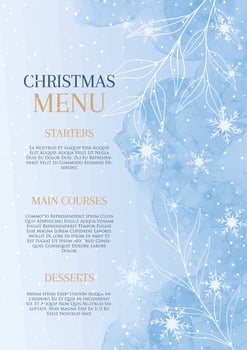 Christmas menu with a hand painted watercolour background vector