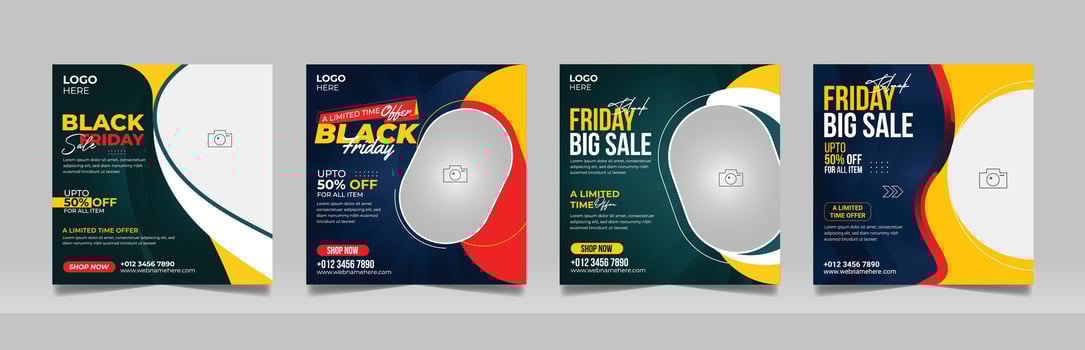 Black Friday Sale Offer Banner Social Media Post Fashion Square Flyer Template Set vector