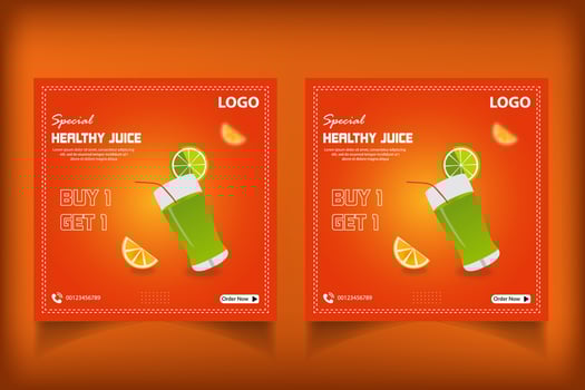 Special juice drink menu social media post template,  Perfect for social media post, Set of Orange Juice social media post templates,  Suitable for restaurant menu. vector