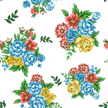 Cute flower rose gouache plants retro seamless pattern png