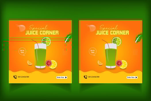 Special juice drink menu social media post template,  Perfect for social media post, Set of Orange Juice social media post templates,  Suitable for restaurant menu. vector