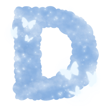 cloud blue D alphabet with butterflies and sparkles png