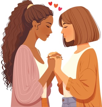 lesbian couple flat style stock vector illustration , Female Gay couple holding hands , Two females holding hands flat style stock vector image