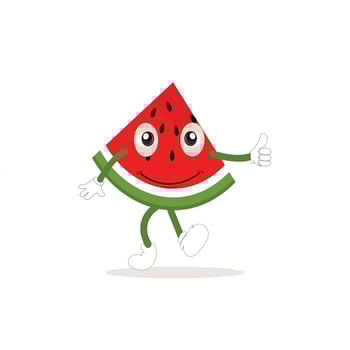 Watermelon cartoon, fresh fruit vector illustration, with different faces and expressions. Comic watermelons vector