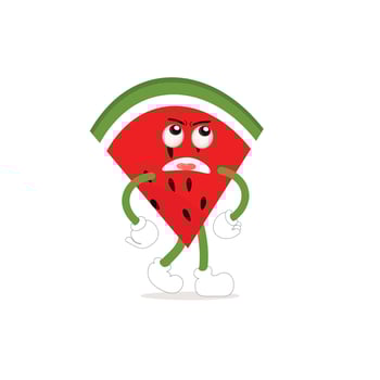 Watermelon cartoon, fresh fruit vector illustration, with different faces and expressions. Comic watermelons vector