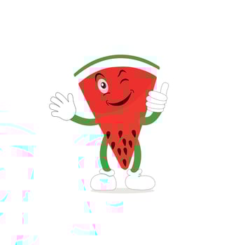 Watermelon cartoon, fresh fruit vector illustration, with different faces and expressions. Comic watermelons vector