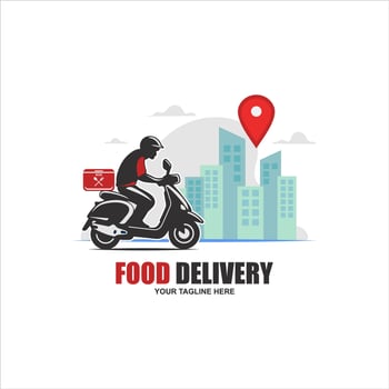 Delivery man motorbike logo icon. Scooter bike vector icon express free delivery