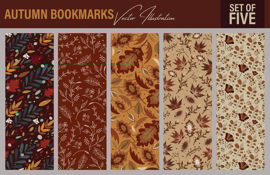 Set of five seamless floral repeat patterns in Fall color palette. Four-way-repeat vintage pattern for fabric, book cover design, wrapping paper, bags, vintage backgrounds etc vector