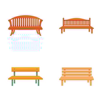 Wooden bench icons set cartoon vector. Bench for park or garden vector