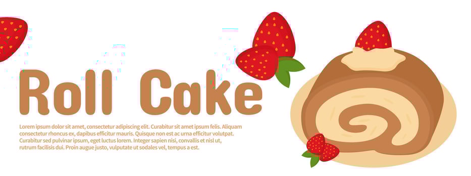 promotional banner for rolled sponge cake with a flat illustration of cute rolled sponge cake for a bakery shop vector