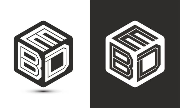 EBD letter logo design with illustrator cube logo, vector logo modern alphabet font overlap style.