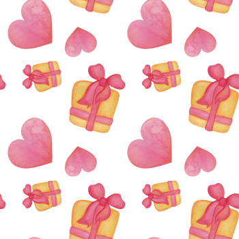 gift boxes and hearts pink seamless pattern background. watercolor holiday print for wrapping gifts, stickers, tape, ribbons. Happy Birthday, valentine's day, Merry Christmas cards design, wallpaper png