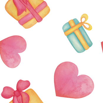 gift boxes and hearts pink seamless pattern background. watercolor holiday print for wrapping gifts, stickers, tape, ribbons. Happy Birthday, valentine's day, Merry Christmas cards design, wallpaper png