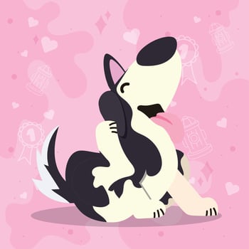 Cute scratching husky dog cartoon character Vector illustration
