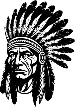 Indian Chief, Black and White Vector illustration