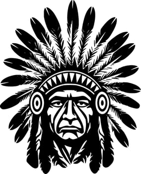 Indian Chief, Black and White Vector illustration