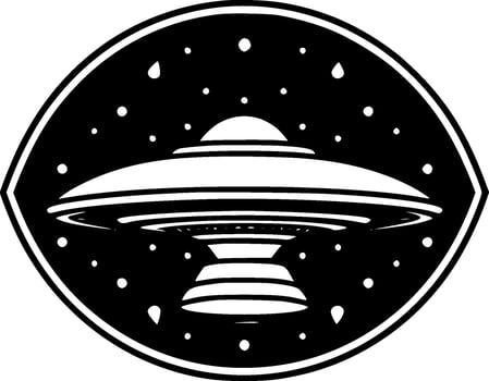 UFO - Black and White Isolated Icon - Vector illustration