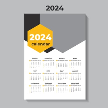 2024  editable Planner Calendar Template, day starts Sunday vector