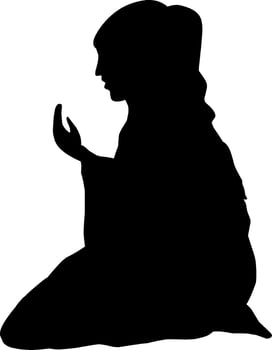 Woman muslim praying silhouette vector illustration. Woman with hijab praying icon for eid mubarak. Ramadan design graphic in muslim culture and islam religion