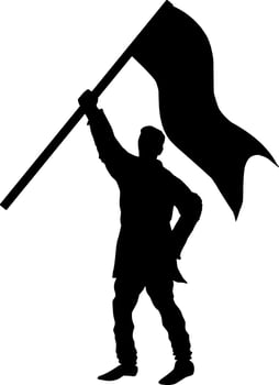 Man holding flag vector illustration. People holding flag graphic resources for icon, symbol, or sign. Man holding flag silhouette for freedom, independence or patriotism