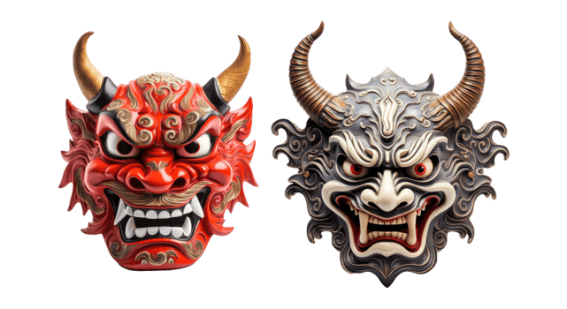 AI generated japan demon mask transparent set png